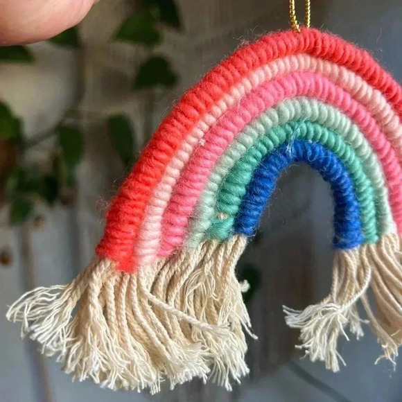 Handmade Rainbow Macrame Ornament | Boho Rainbow Wall Hanging | 5” Wide - Picture 5 of 6
